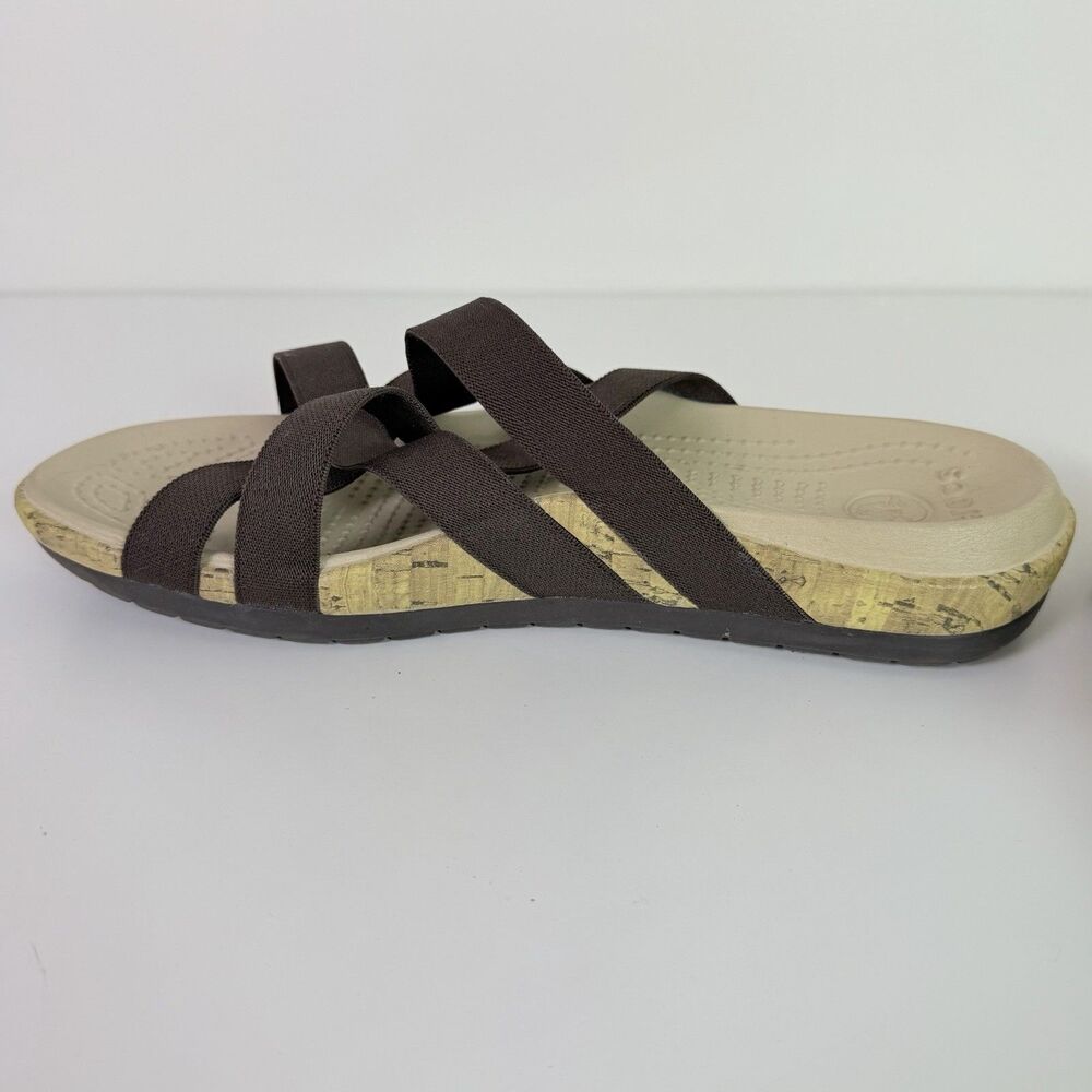 Crocs Edie Stretch Sandals Womens 9 Brown Criss Cross Strappy Comfort Slide - Picture 9 of 16